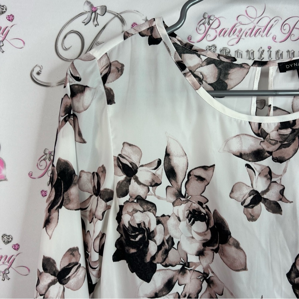 Dynamite top blouse long sleeve flowers roses floral Print Women's Top - Picture 5 of 9